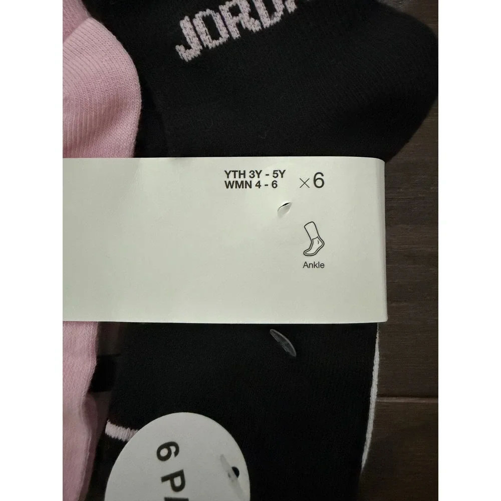 Jordan Ankle Socks 6 Pack Pink Black White Grey Youth 3Y-5Y Women 4-6 WJ0139-A9Y